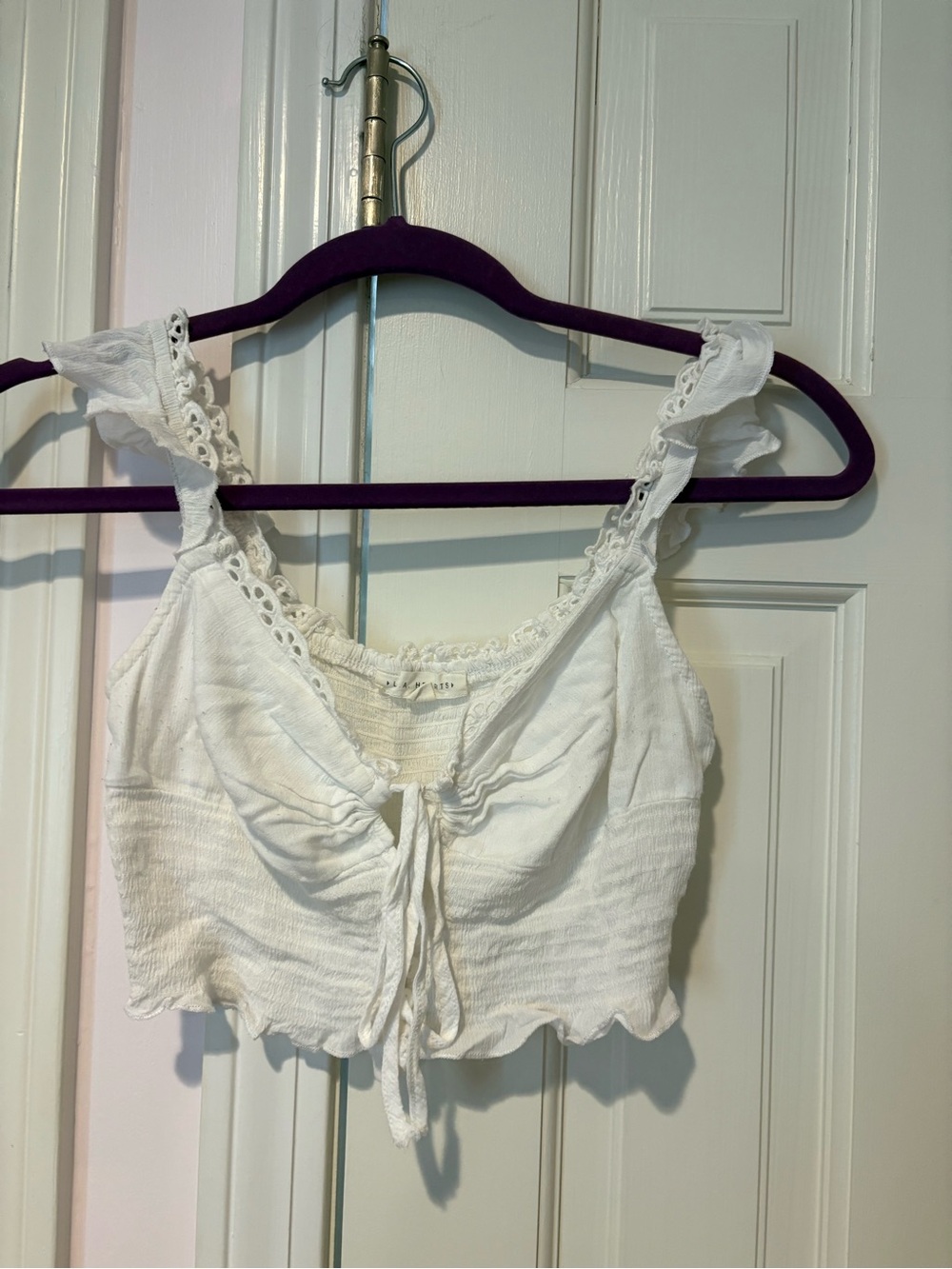 La Hearts White Lace-Trim Drawstring Crop Top